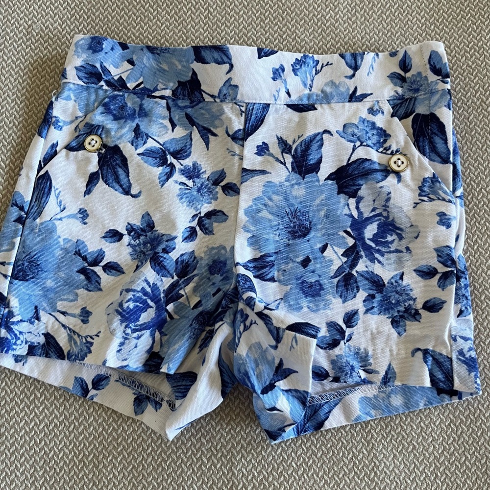 Janie and Jack Blue White Floral Print Girls Shorts Size 5